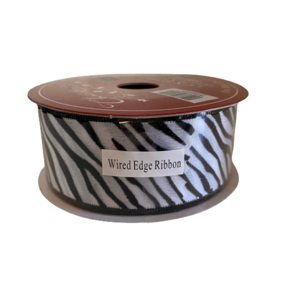 HOBBY LOBBY Set of 6 Ribbons Wire Edged Crafts Zebra Animal Print Black & White - Picture 1 of 3